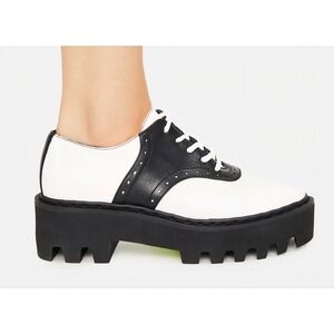 size 8 Dolls Kill Platform Oxford Shoes White Black Lug Lace up Current Mood